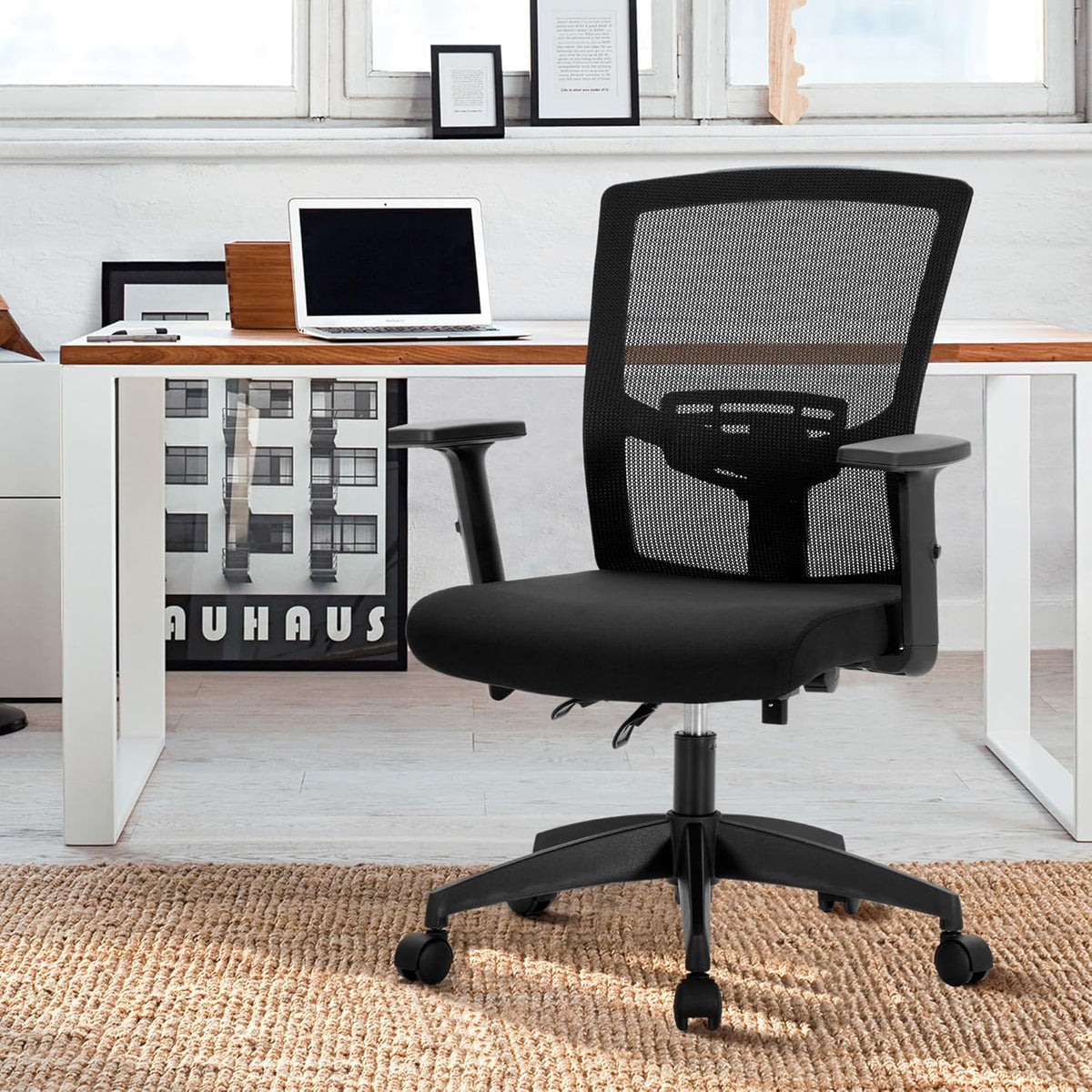 ALPHA HOME Ergonomische stoel van netstof, bureau met gemiddelde rugleuning, computer met verstelbare armleuningen