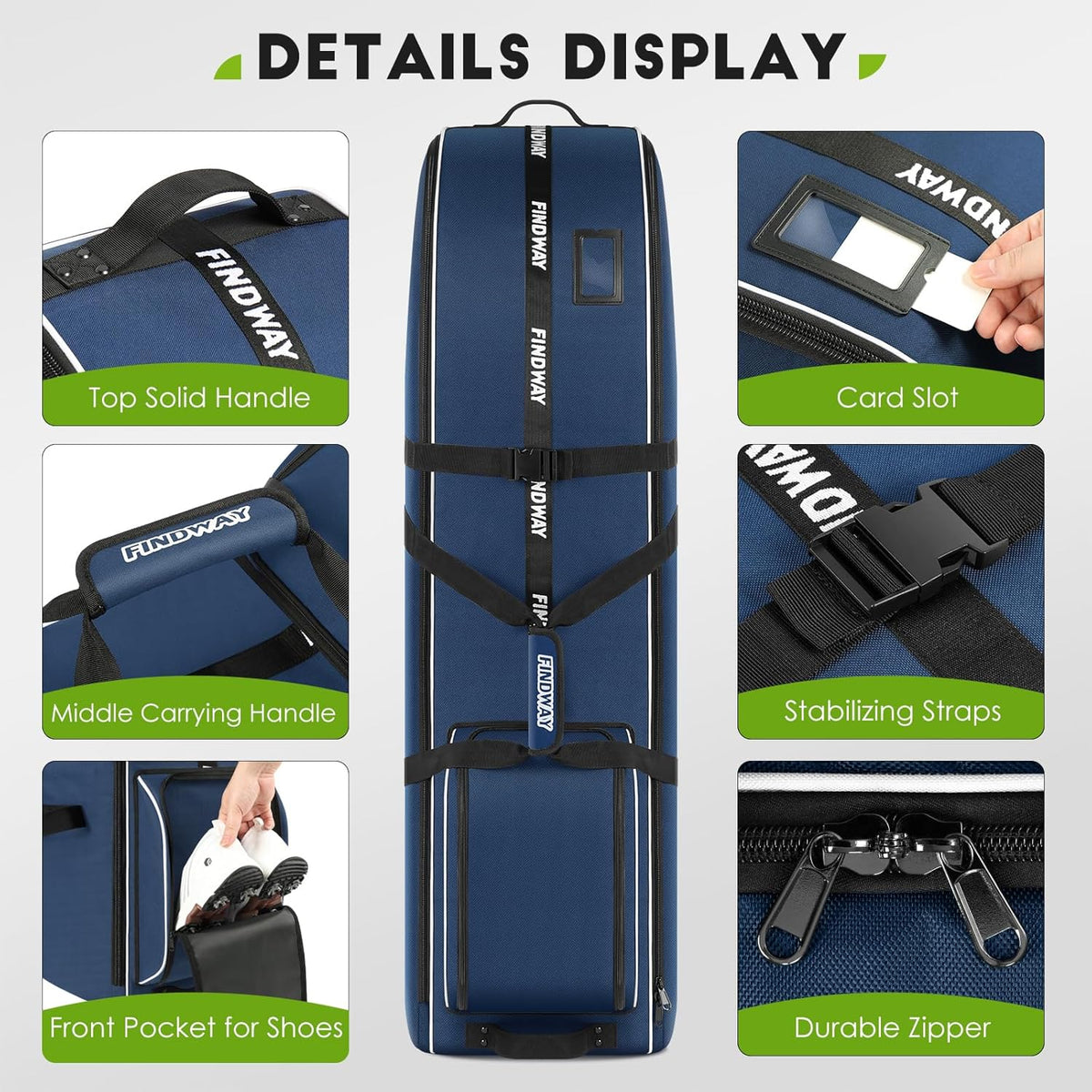 Findway Golf Reistas met Wielen, 900D Zwaar Oxford Slijtvast/Waterproof Gevoerd, Premium, Extra Verwijderbaar Pad voor Club Protectie Luchtvaart