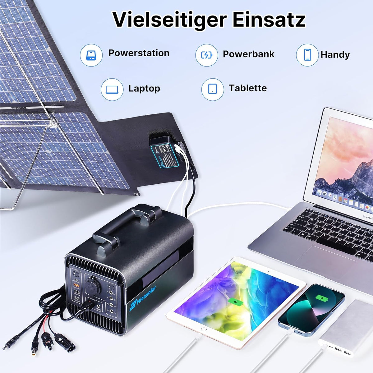 Nicesolar Zonnepaneel, opvouwbaar, 200 W, voor draagbaar powerstation, zonne-generator, compact en IP67 met USB-A & C Pd65W, zonnepaneel, oplader voor mobiele telefoon, tablet, outdoor, reizen