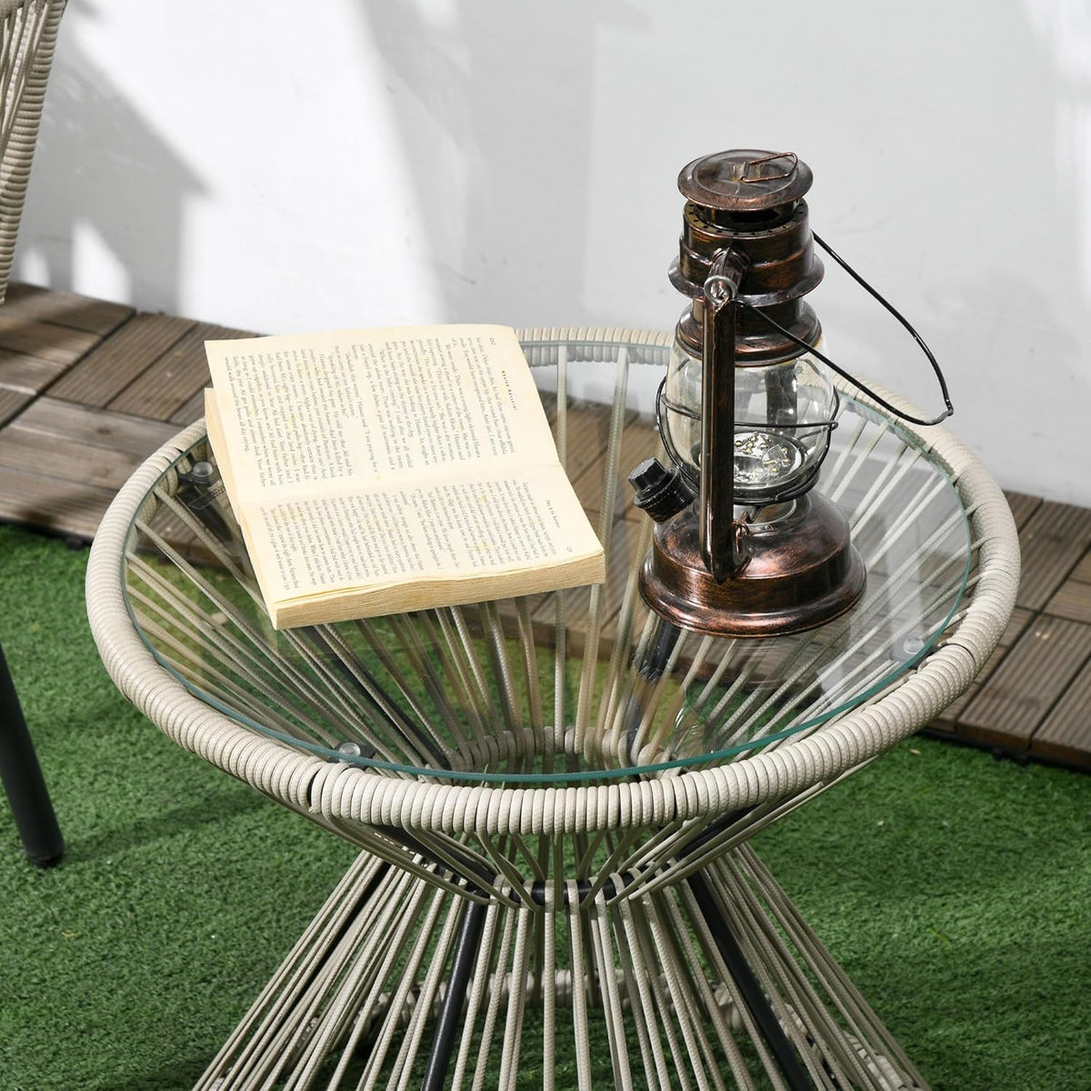 Outsunny Tuinmeubel, bistroset, 3-delig, stalen frame, 2 stoelen + 1 ronde salontafel, kussens, grijs