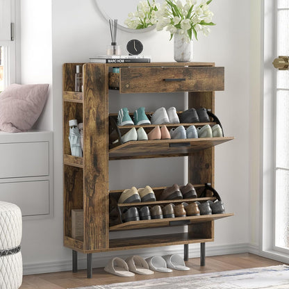 Schoenenkast – Schoenenrek – Schoenenopberger – Schoenenkastje – Schoenenschuiflade – 12-16 Paar - Smal Design – Rustiek Wit