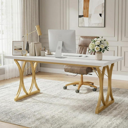 Bureau – Houten Bureau – Office Desk – Study Table – Computer Desk – Stevig Metalen Frame – Krasbestendig MDF Blad 159x79 cm - QUORE