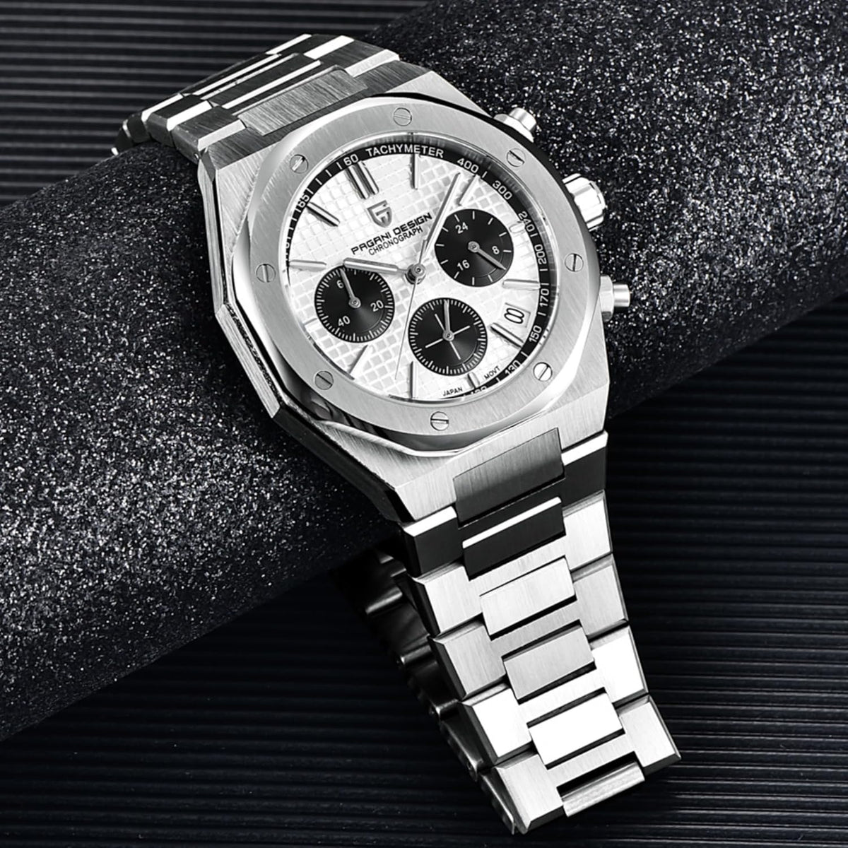 Pagani Design horloges voor heren, Japans kwarts VK63, roestvrijstalen chronograaf polshorloge, saffierspiegel, 200 m waterdicht, 1707, Wit