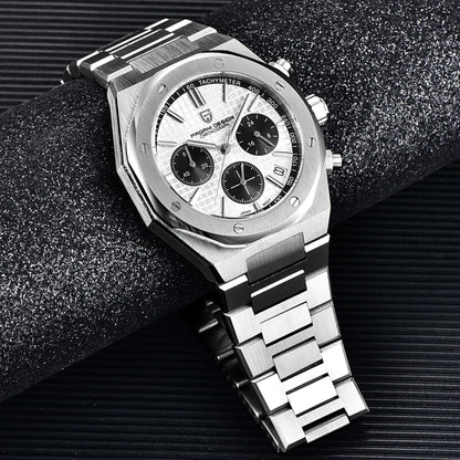 Pagani Design horloges voor heren, Japans kwarts VK63, roestvrijstalen chronograaf polshorloge, saffierspiegel, 200 m waterdicht, 1707, Wit
