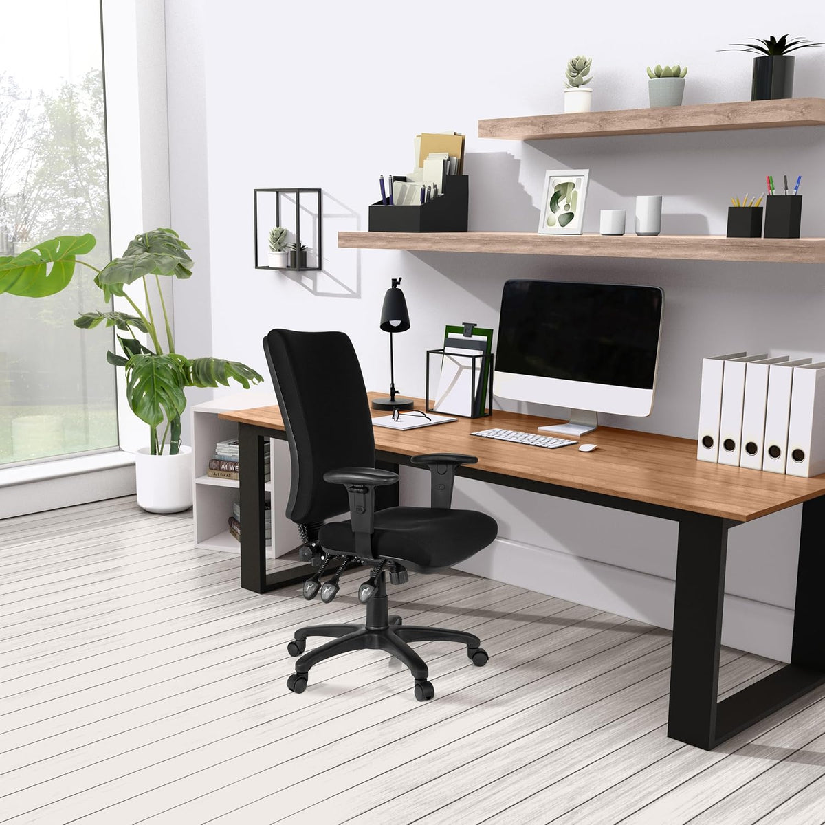 hjh OFFICE 702100 bureaustoel draaistoel Zenit High stof zwart, extreem dikke vaste bekleding, zeer goede verstelmogelijkheden, in hoogte verstelbare armleuningen, ergonomische bureaustoel
