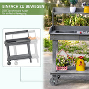 Oppottafel - Tuinwerktafel - Plantentafel -Tuinwerkbankje - met Schuiflade - 2 Niveaus - Bloementafel - voor Tuin - Sparrenhout - 92 x 45 x 119 cm - Grijs