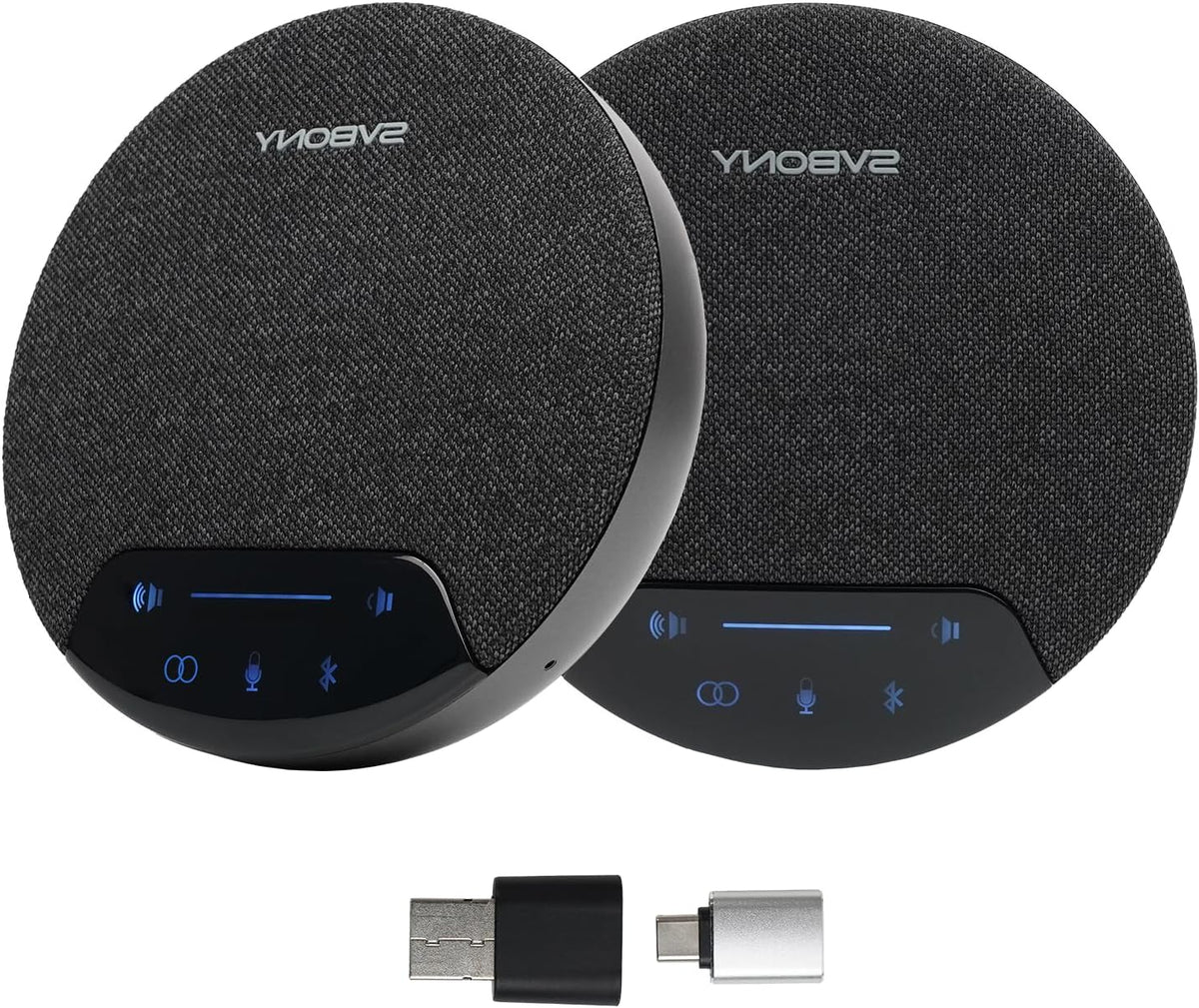 SVBONY SVN O1 Wireless Conference Speaker, AI Noise Cancellation, Wireless Cascading, 4 Microphones, 360° Full Duplex Speaker, Bluetooth 5.0 and USB Dongle for Large Meeting Rooms (2 Pack) - QUORE
