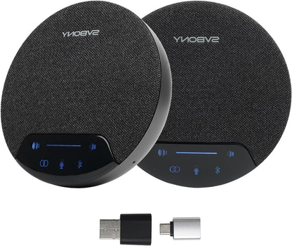SVBONY SVN O1 Wireless Conference Speaker, AI Noise Cancellation, Wireless Cascading, 4 Microphones, 360° Full Duplex Speaker, Bluetooth 5.0 and USB Dongle for Large Meeting Rooms (2 Pack) - QUORE