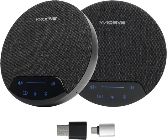 SVBONY SVN O1 Wireless Conference Speaker, AI Noise Cancellation, Wireless Cascading, 4 Microphones, 360° Full Duplex Speaker, Bluetooth 5.0 and USB Dongle for Large Meeting Rooms (2 Pack) - QUORE