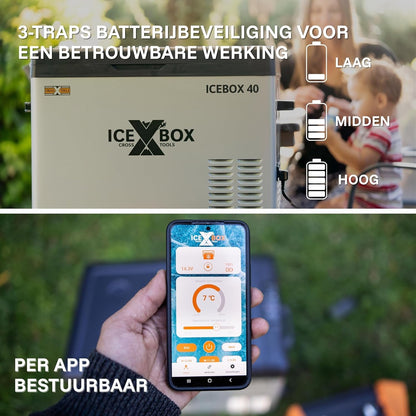 ICEBOX 40 68061 Elektrische koelbox en vriesbox, 40 l, compressor, voor camping, auto, bestelwagen, boten, met app-bediening, koelvermogen tot -20 °C, 230 V/12 V/24 V, 65 x 37,5 x 42,7 cm