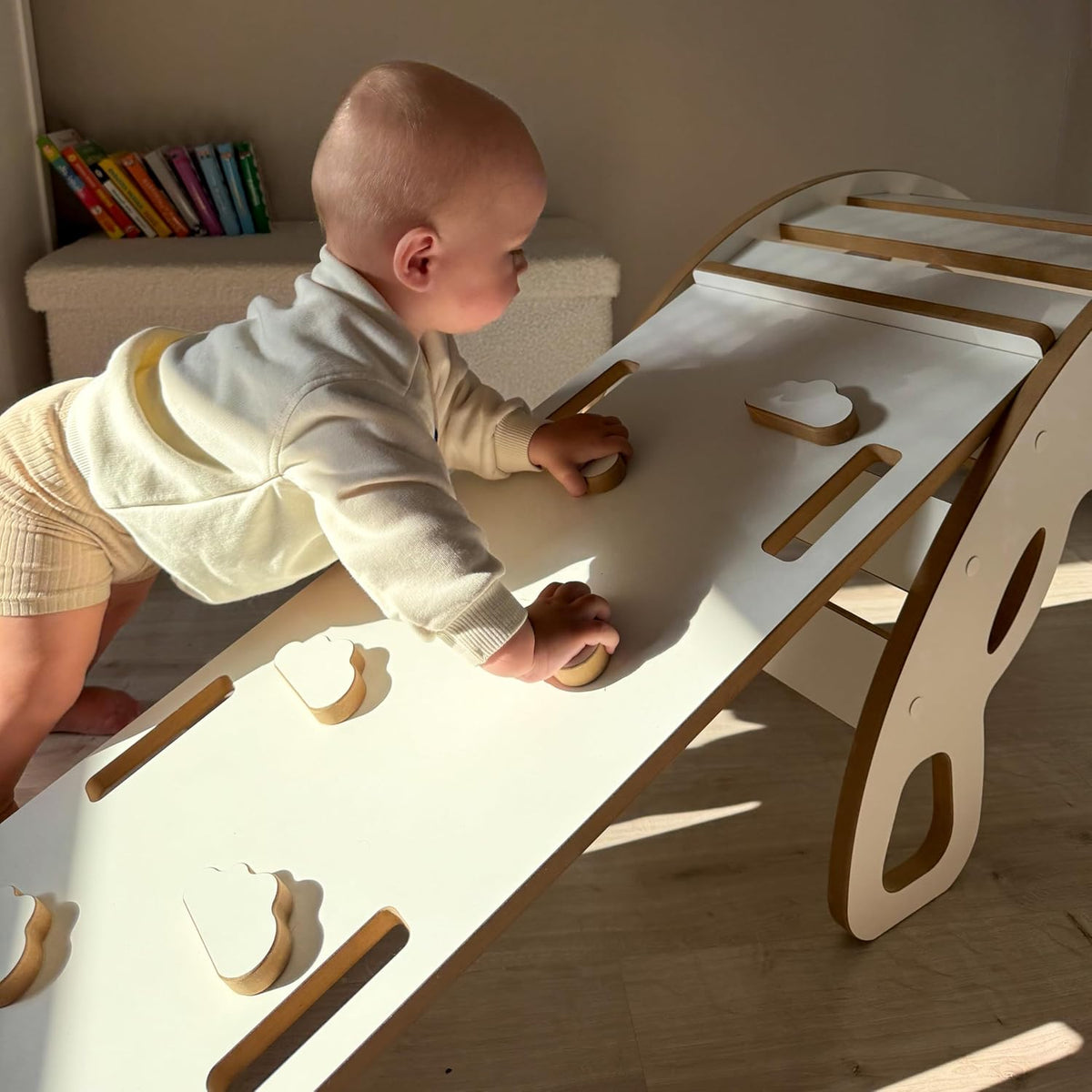 MISIOO Rocker Rocker For Children - Baby Rocker With Rounded Edges For Safety - White MDF - Laminated Surface - Incl. Climbing Wall/Slide/Cushion - 90x41x50cm - Rocker Baby - QUORE