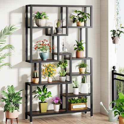 Tribesigns Industry 7 Tier Bookcase, 180 cm Tall Floor, Wooden Bookcase, Open Exhibition Rack with Metal Frame for Living Room, Home Office, Rustic Brown