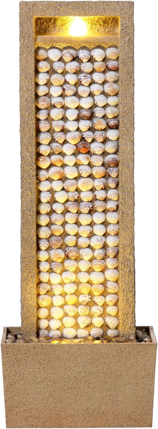 Teamson Home Tuin Buitenfontein Hoge Watervalfontein met Warme LED-verlichting Gelaagd Rotsontwerp Schelpen