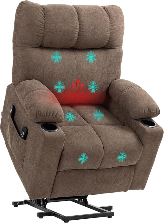 HOMCOM TV Chair with Stand Aid, Electric Relax Chair with Reclining Function, Heat Function, Massage Chair with Remote Control, Cup Holder, Side Pocket, Foot Part, Pocket Spring, Velvet Look, Brown - QUORE
