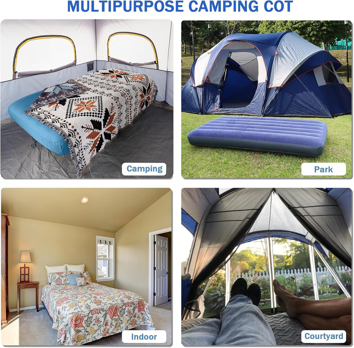 KAMPKEEPER Camping Cot, Opvouwbare Camping Cot met Opblaasbare Luchtmatras en Draagtas, voor Outdoor Travel Camp Beach Vakantie, Ondersteunt 500 lbs (niet inbegrepen de Airpump) -Queen