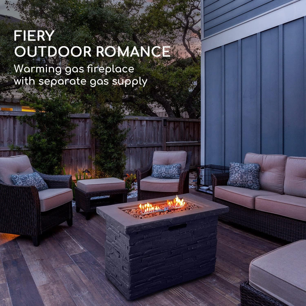 Blumfeldt Anafi Gas Fireplace, Patio Heater Gas with 40,000BTU/13KW, Fireplace with Cover, Stainless Steel Burner, Radiant Heaters & Fireplaces, Light Grey - QUORE