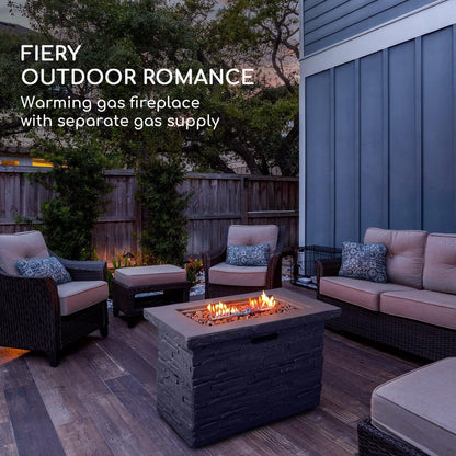Blumfeldt Anafi Gas Fireplace, Patio Heater Gas with 40,000BTU/13KW, Fireplace with Cover, Stainless Steel Burner, Radiant Heaters & Fireplaces, Light Grey - QUORE