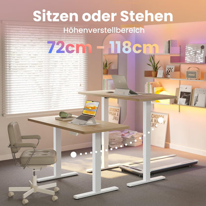 HUANUO In hoogte verstelbaar bureau met USB-oplaadpoort, 120 x 60 cm, 4 hoogte-instellingen, elektrisch bureau voor thuis, kantoor en computer