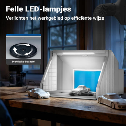 Wiltec airbrush-afzuigsysteem 9m³/min met LED-verlichting, tweetraps schakelaar en dubbele ventilator