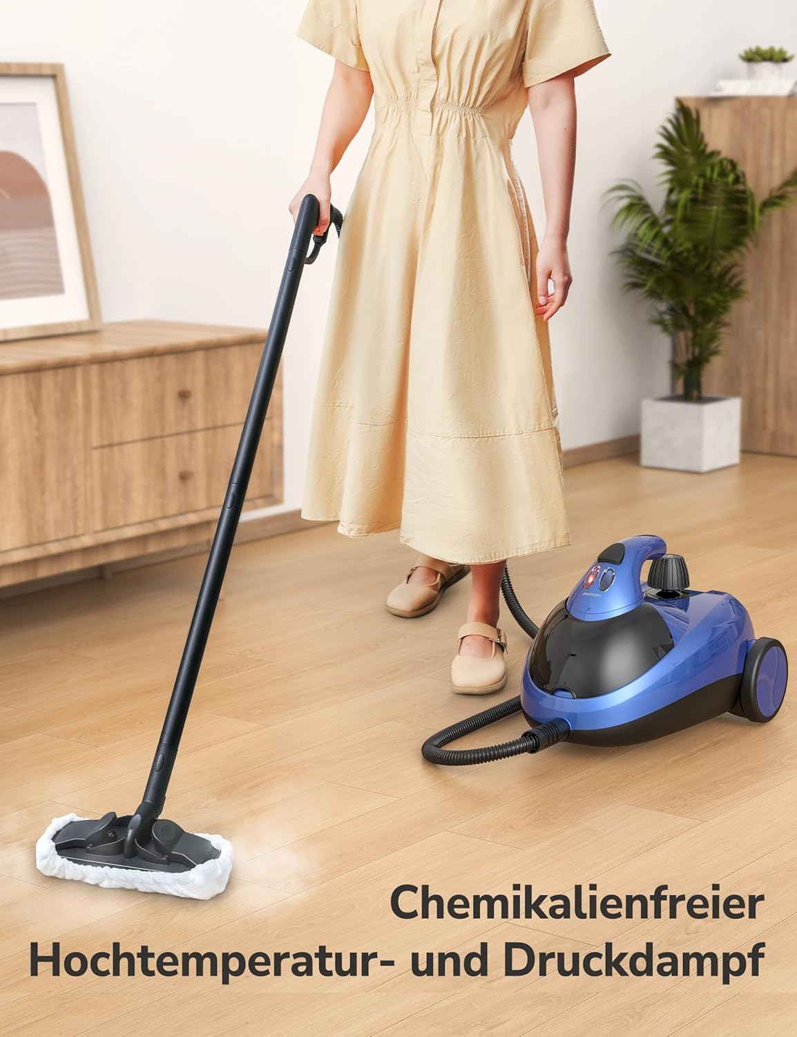 Aspiron Stoomreiniger, stoomdruk 4 bar, 145 °C hete stoom, multifunctionele stoomreiniger met 18 accessoires, met opslag, stoomreiniger voor auto, bed, tapijt, tegels en vloeren