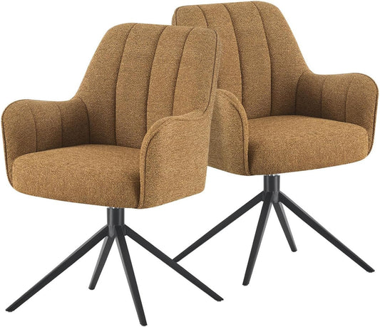 DUBI Möbel dining chair Thomas 2 pcs,Dining Chairs Swivel Chair Kitchen Chair Upholstered Office Chair Makeup Chair for Dining Room Kitchen Living Room Office,Yellow,21104-SA273-B05 - QUORE