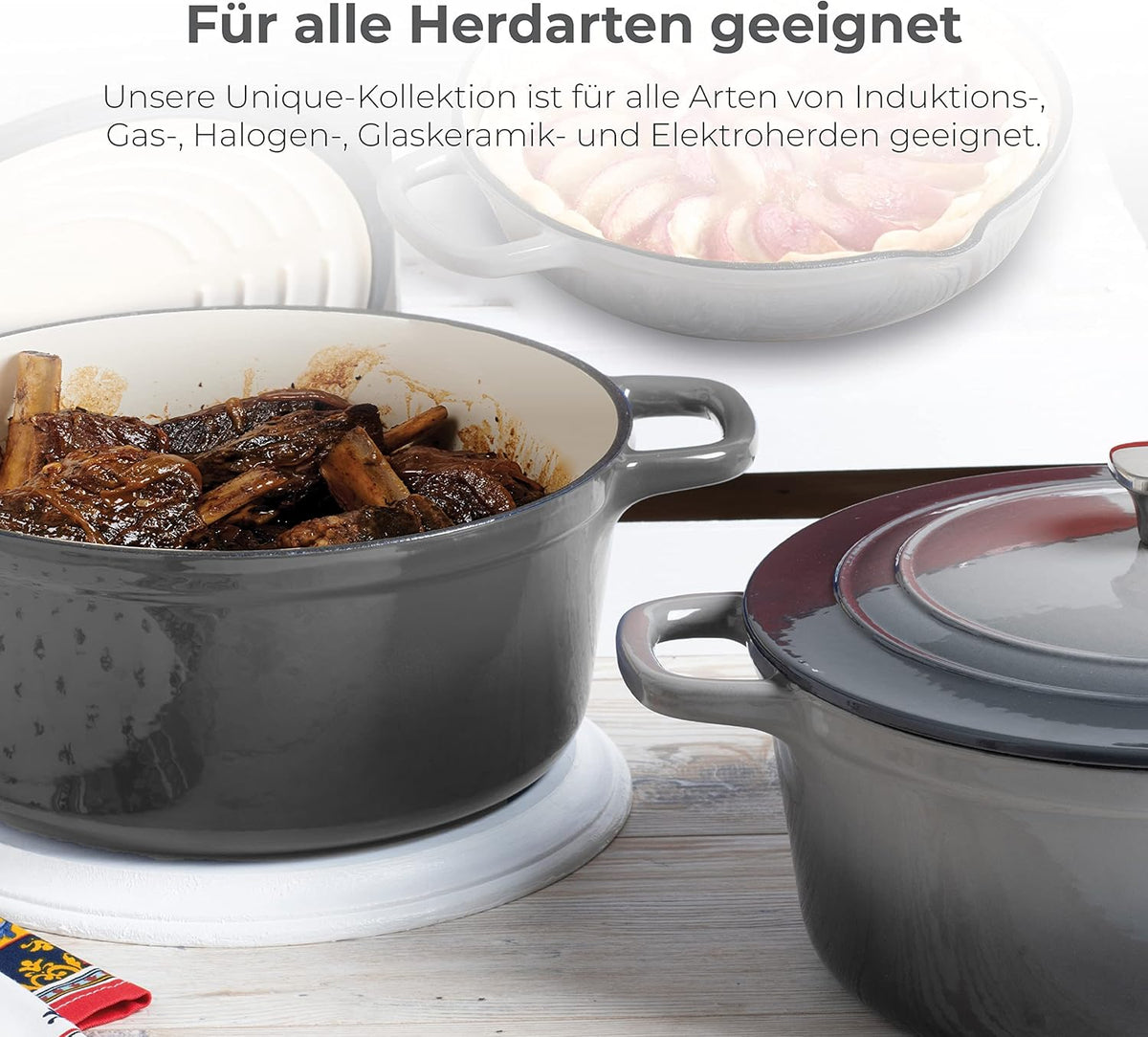 MasterPro Unique 7-Piece Cookware Set Kitchen Set with 3 Saucepans Diameter 19, 27 and 30.5 cm with Lid and 1 Casserole 24.5 cm Ergonomic Handle Suitable for All Kitchen Types - QUORE