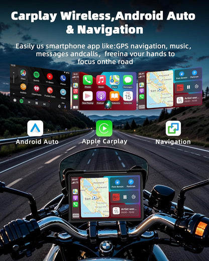 Jansite Carplay 7 inch (17,7 cm) Carplay, Con Supporto BMW, IPS motorfiets, display, navigatieapparaat voor motorfietsen met dubbele Bluetooth, Siri/G-oogle Assistant, IP67 waterdicht scherm