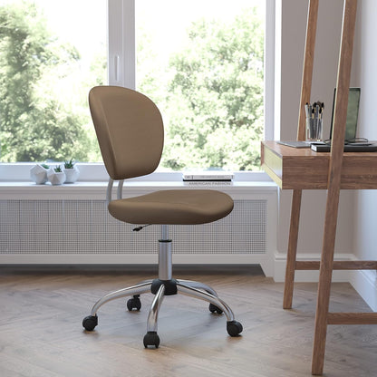 Flash Furniture Beverly Bureaustoel met gemiddelde rugleuning, netstof, gewatteerd, met chromen sokkel, koffiebruin