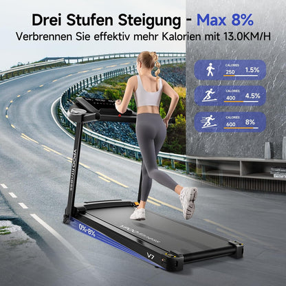 Loopband – Treadmill – Hardloopband – Fitnessapparaat – Trainingsapparaat – Inklapbaar Ontwerp – 8% Helling – Groot Loopvlak 106x38 cm – Max 13 km/u – 2,5 PK Motor – LED-Display – App Connectiviteit – Max 140 kg Belastbaar