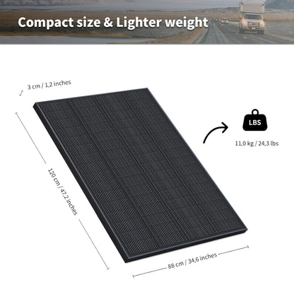 Monokristallijn zonnepaneel Firefly Energy van 220W, zwart, voor caravans, boten, aanhangwagens, zonne-installaties op het balkon, off-grid systemen.