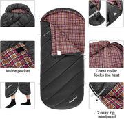 KingCamp Slaapzak XL 3-4 Seizoenen Katoen Flanel 220 x 100 cm Extra Groot voor Volwassenen Extreem -8 °C Compact Draagbaar Comfortabel Professioneel Warm voor Kamperen Wandelen Buiten Binnen