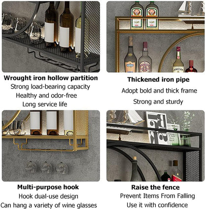 Modern Metal Wall Mounted Wine Rack, Bar Unit Floating Shelves, Wall Mounted Wine Racks, Glass Rack Iron Display Stand Wine Holder with Shelves (100x15x80cm/39x6x31in) - QUORE