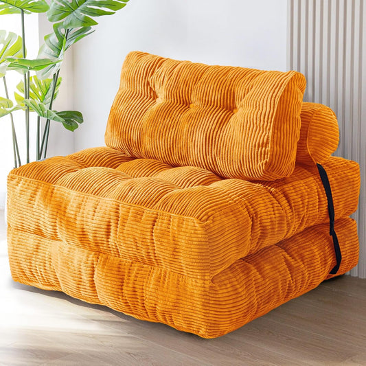 MAXYOYO Opvouwbare slaapbank, converteerbare slaapstoel met kussen, matras met rugsteun, draagbaar stoelbed, comfortabele lounge voor woonkamer, slaapkamer, oranje