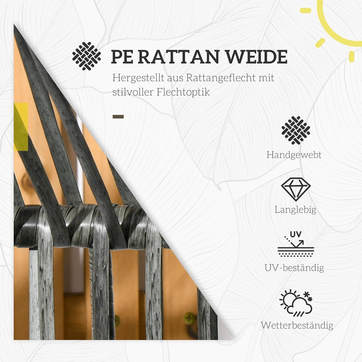 Outsunny Rattansessel, Rattan Korbsessel mit dickem Sitzkissen, Gartensessel in Eiform, 120 kg load bar, für Terrasse, Garten, Grau