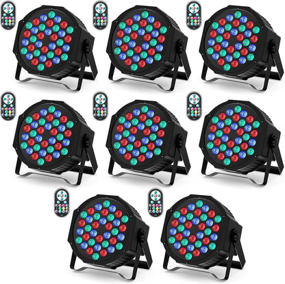 U`King Set van 8 led-schijnwerpers, 36 leds, podiumverlichting, RGB met afstandsbediening, discolicht, schijnwerper, verlichting, bewegende kop voor stage, DJ, party, show, bar, Halloween, Kerstmis
