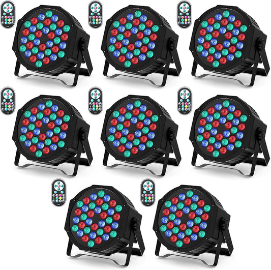 U`King Set van 8 led-schijnwerpers, 36 leds, podiumverlichting, RGB met afstandsbediening, discolicht, schijnwerper, verlichting, bewegende kop voor stage, DJ, party, show, bar, Halloween, Kerstmis