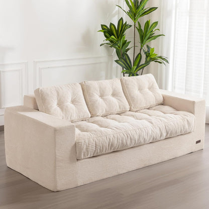 MAXYOYO 3-Zitsbank van Corduroy, Gestoffeerde Staande Fauteuil met Armleuningen, Loveseat zonder Been met Gecapitonneerd Kussen en Rugleuning, Grote Zitzak voor in de Slaapkamer en Woonkamer