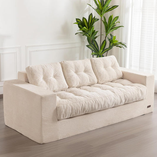 MAXYOYO 3-Zitsbank van Corduroy, Gestoffeerde Staande Fauteuil met Armleuningen, Loveseat zonder Been met Gecapitonneerd Kussen en Rugleuning, Grote Zitzak voor in de Slaapkamer en Woonkamer
