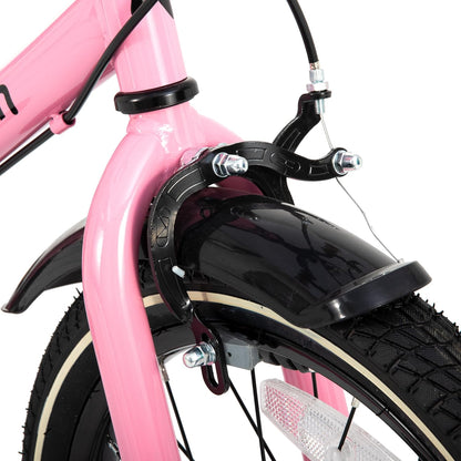 nuitirii kinderfietsen STITCH Vintage kinderfiets 18 inch, voor jongens en meisjes van 6-9 jaar, met stablizer en standaard, roze