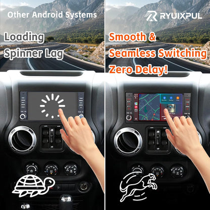 autoradio met draadloze CarPlay & Android Auto | Compatibel met Jeep Wrangler Commander Dodge Chrysler | Linux-systeem | 3S snelstart | OEM-geluidskwaliteit | IPS-touchscreen