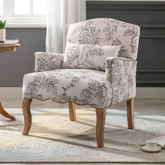 Linnen Fauteuil – Lounge Stoel – Armstoel – Zithoek Stoel – Vintage Fauteuil Beige – Comfortabele Schuimvulling – Stevige Massief Houten Poten