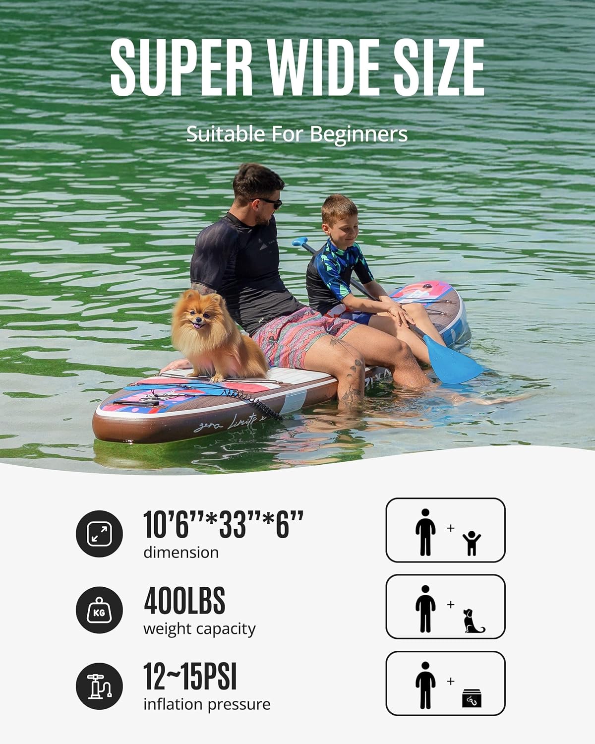 <font dir="auto" style="vertical-align: inherit;"><font dir="auto" style="vertical-align: inherit;">        ZLX Inflatable SUP 10'6" Paddleboard for Adults – Non-Slip Stable Deck, Unique Center Fin, Includes Premium Accessories, Suitable for Beginners and