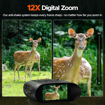 Nachtzichtapparaat, 4K 112MP infrarood verrekijker, nachtzichtapparaat, jacht, 12 x digitale zoom, bereik 450 m, 5000 mAh oplaadbaar, 64 GB TF-kaart voor jacht, veiligheid, camping
