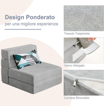 ANONER Memory Foam Folding Sofa Bed with Cushion Twin Size Futon Sleeping Chair for Living Room Apartment (Single, Light Grey) - QUORE