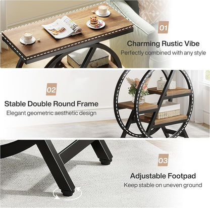 Tribesigns 3 Tier Side Table, Narrow Wood, 65 x 30 cm, Sofa Table with Storage Space, Industrial Small Side Table for Living Room, Smart Bedside Table for Bedroom (2 Pack)