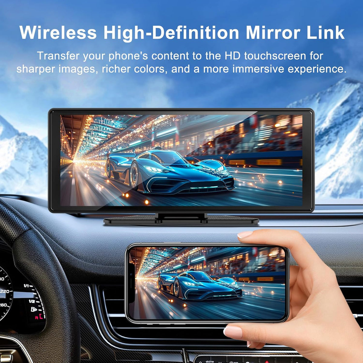 EZoneTronics 10,26 inch Carplay Display & Android Auto Display, Wireless Carplay Autoradio met GPS Navigatie 4K Dashcam Achteruitrijcamera Bluetooth Voice Control IPS Touchscreen Mirror Link AUX FM