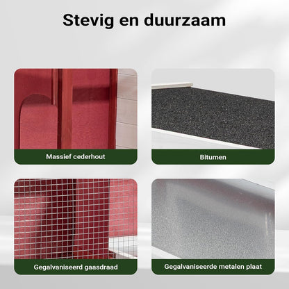 Konijnenhok met twee verdiepingen en trap - uitneembare vloer - van hout - rood-wit