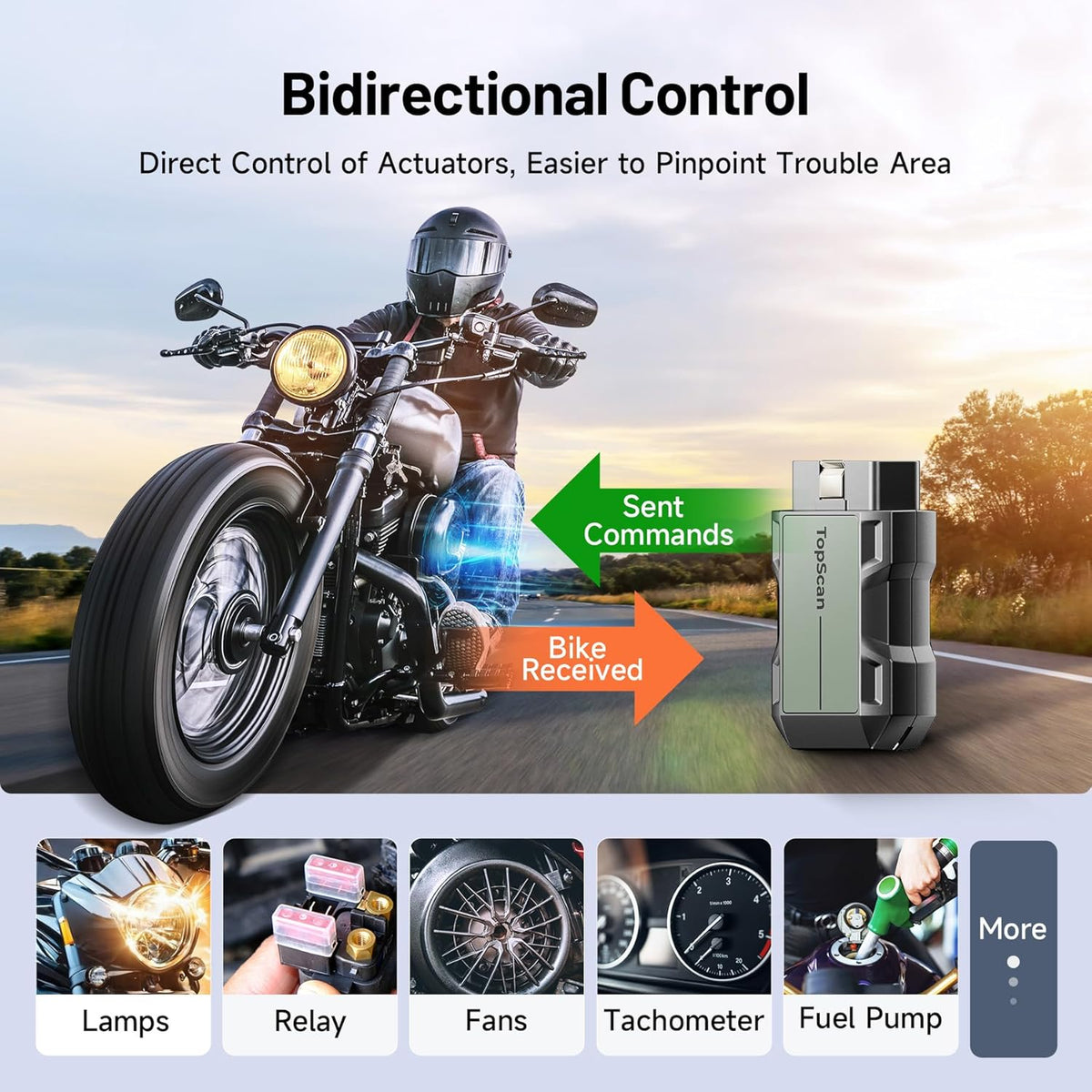 TopScan Motorfiets OBD2 Scanner Diagnostisch Hulpmiddel, Draadloze Motorfiets OBD2 Code Reader Past voor Harley, Ducati, BMW, Alle Systemen Motorbike Scan Tool met Hot Reset Functies, Data Stream