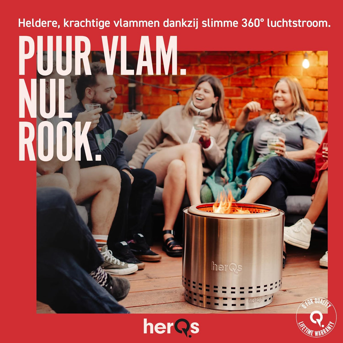 herQs Blaze - Rookvrije vuurkorf van roestvrij staal Ø49,5 cm voor 6-8 personen – Smokeless firepit met secundaire verbranding – Inclusief draagtas en asopvangbak - voor de gemiddelde en grote tuin