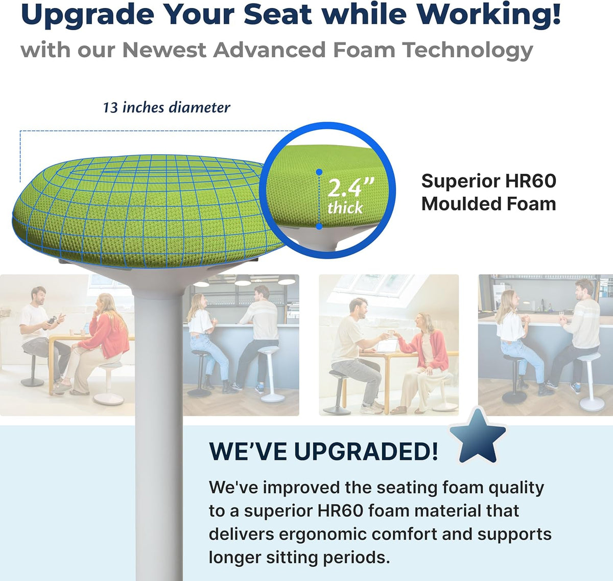 Ergonomische kruk - Bureaustoel - Testwinnaar - 55-80 cm - In hoogte verstelbaar met schommelfunctie - Ergonomische antislip Desk Chair - Office Chair - Groente